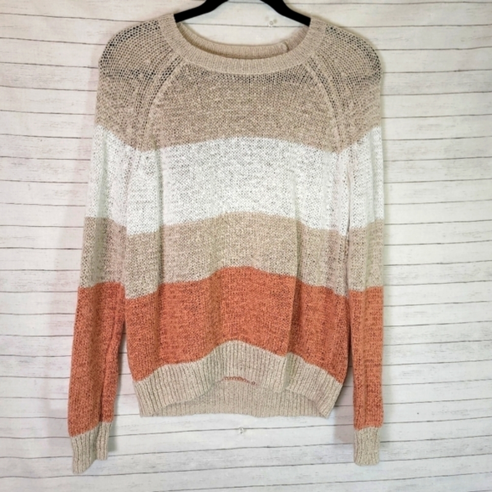 360 SWEATER LINEN BLEND COLORBLOCK SWEATER, SZ MEDIUM - Picture 1 of 7